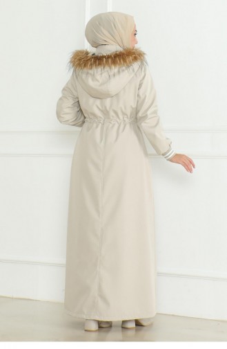 Manteau Côtelé à Taille En Dentelle Beige 19215 15291