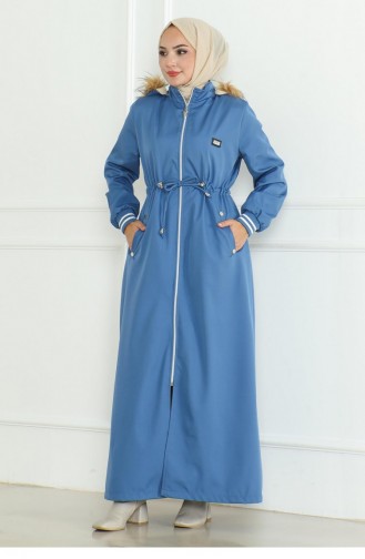 Manteau Côtelé En Dentelle à La Taille Bleu 19215 15292