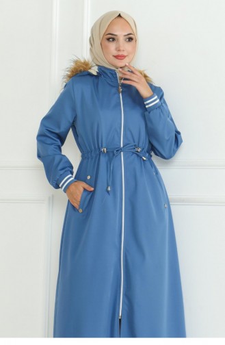 Manteau Côtelé En Dentelle à La Taille Bleu 19215 15292
