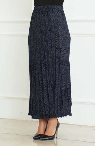 تنورة مطوي منقوش مقاس كبير 3165B-02 كحلي 3165B-02