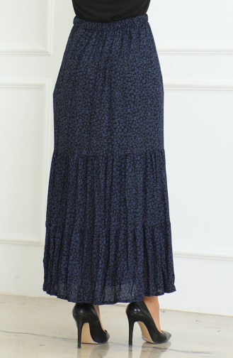 تنورة مطوي منقوش مقاس كبير 3165B-02 كحلي 3165B-02