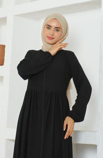 Crepe Fabric Shirred Zippered Abaya 1018-03 Black 1018-03