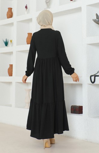 Crepe Fabric Shirred Zippered Abaya 1018-03 Black 1018-03