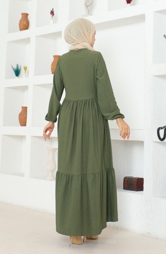 Crepe Fabric Shirred Zippered Abaya 1018-05 Khaki 1018-05