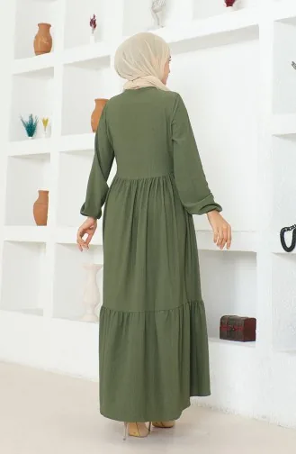 Bürümcük-Stoff Geraffte Abaya Mit Reißverschluss 1018-05 Khaki 1018-05