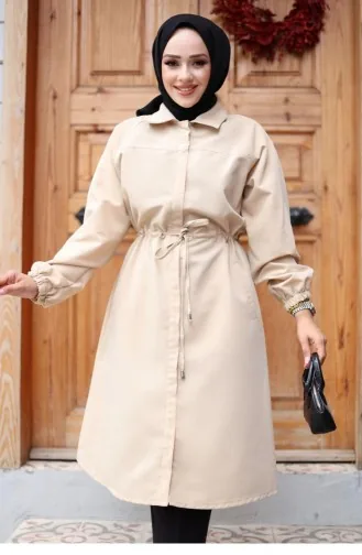 Gizli Patlı Trençkot Bej 4430