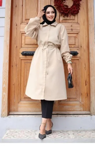 Gizli Patlı Trençkot Bej 4430