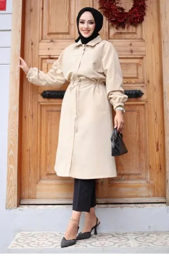 Gizli Patlı Trençkot Bej 4430