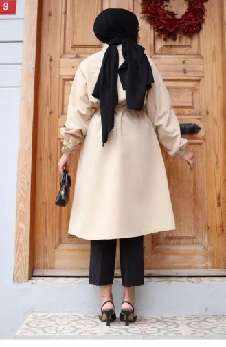 Gizli Patlı Trençkot Bej 4430