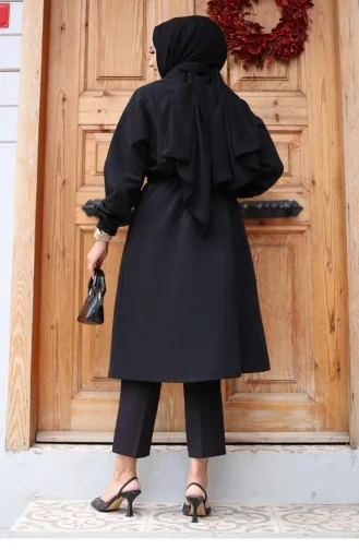 Gizli Patlı Trençkot Siyah 4430