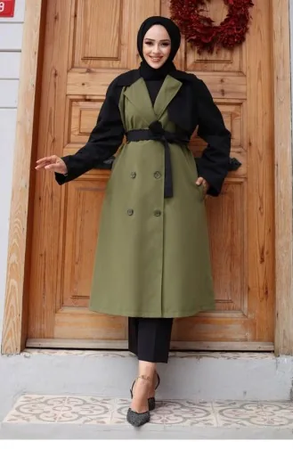 Trenchcoat Met Versierde Mouwen Kaki 4435 551