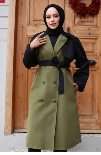 Trenchcoat Met Versierde Mouwen Kaki 4435 551