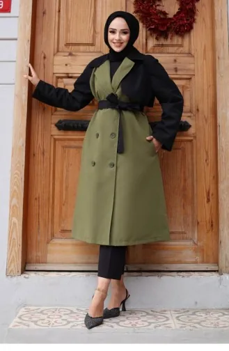 Trenchcoat Met Versierde Mouwen Kaki 4435 551