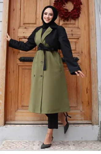 Trenchcoat Met Versierde Mouwen Kaki 4435 551