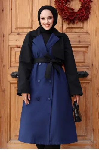 Trenchcoat Met Versierde Mouwen Indigo 4435 552