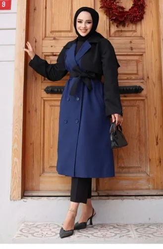 Trenchcoat Met Versierde Mouwen Indigo 4435 552