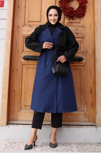 Trenchcoat Met Versierde Mouwen Indigo 4435 552