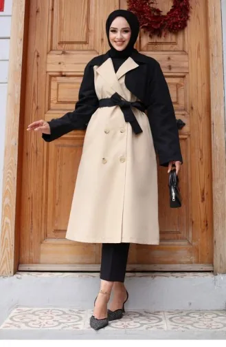Trench Coat With Garnished Sleeves Beige 4435 554
