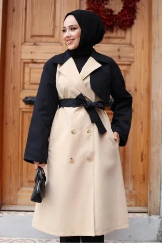 Trench Coat With Garnished Sleeves Beige 4435 554