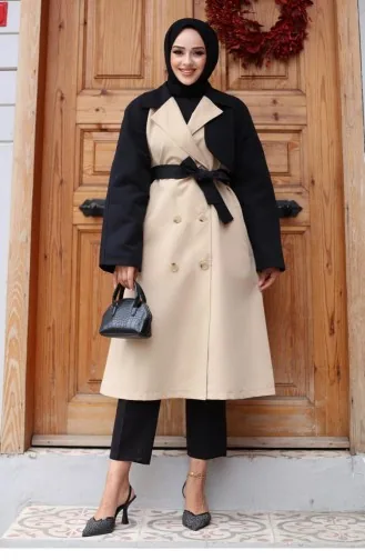 Trench Coat With Garnished Sleeves Beige 4435 554