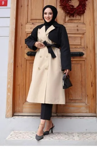 Trench Coat With Garnished Sleeves Beige 4435 554