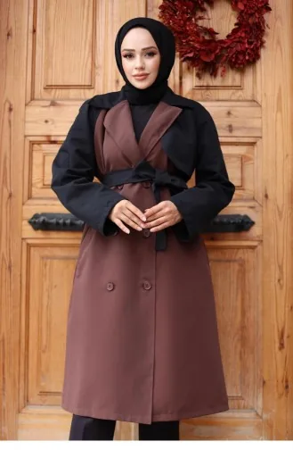 معطف واق من المطر بأكمام مزخرفة بني 4435 556