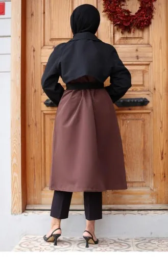 معطف واق من المطر بأكمام مزخرفة بني 4435 556