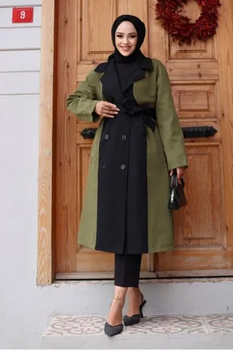 Önü Garnili Trençkot Haki 4434