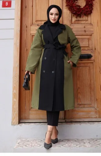 Önü Garnili Trençkot Haki 4434