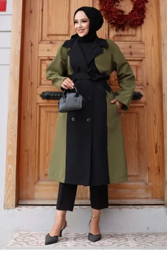 Önü Garnili Trençkot Haki 4434