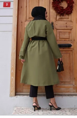 Önü Garnili Trençkot Haki 4434