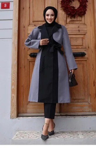 Önü Garnili Trençkot Gri 4434