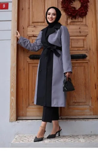 Önü Garnili Trençkot Gri 4434