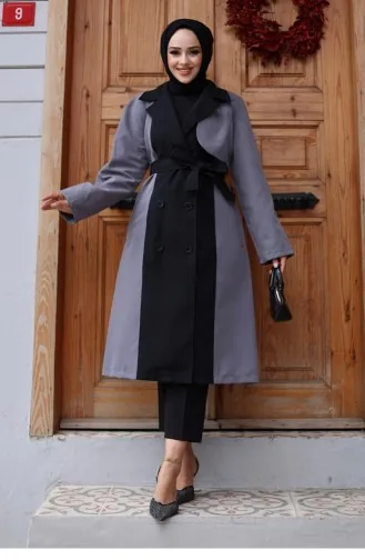 Önü Garnili Trençkot Gri 4434