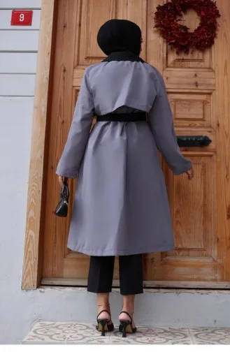 Önü Garnili Trençkot Gri 4434