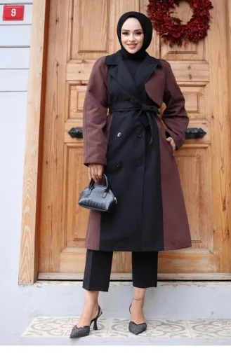 Önü Garnili Trençkot Kahverengi 4434