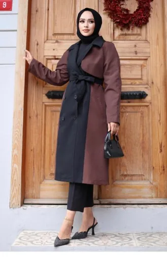 Önü Garnili Trençkot Kahverengi 4434