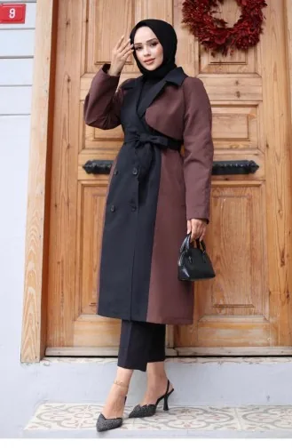 Önü Garnili Trençkot Kahverengi 4434