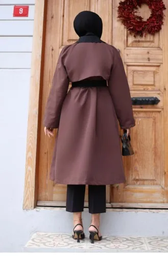 Önü Garnili Trençkot Kahverengi 4434