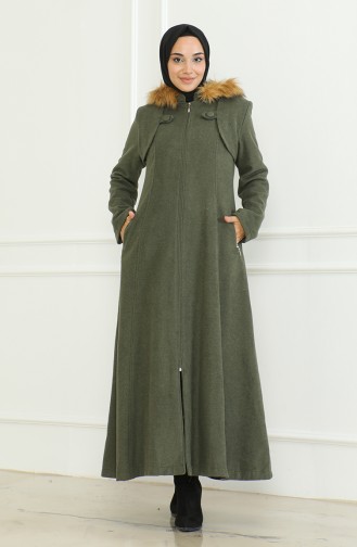 Hooded Cashmere Coat 711930-07 Khaki Green 711930-07