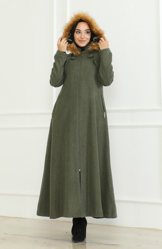 Hooded Cashmere Coat 711930-07 Khaki Green 711930-07