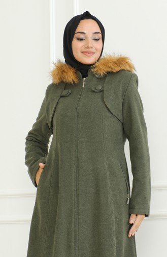 Hooded Cashmere Coat 711930-07 Khaki Green 711930-07