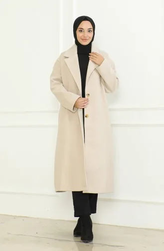 Groot Formaat Cape Met Dubbele Rij Knopen Enkele Knoop 712510-02 Crème 712510-02