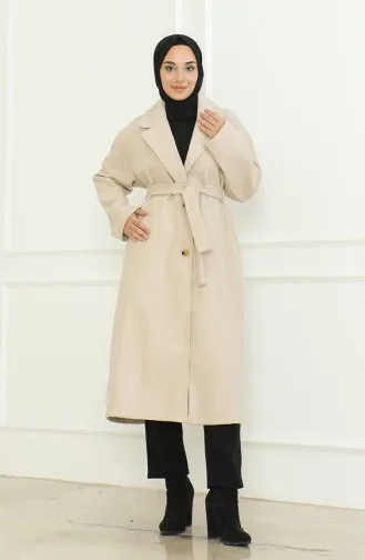 Groot Formaat Cape Met Dubbele Rij Knopen Enkele Knoop 712510-02 Crème 712510-02