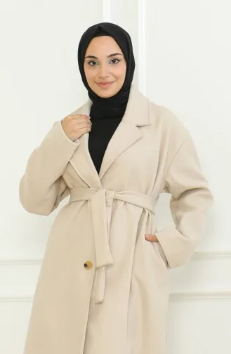 Groot Formaat Cape Met Dubbele Rij Knopen Enkele Knoop 712510-02 Crème 712510-02