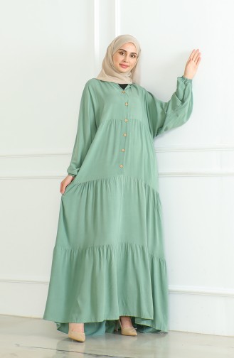 Geknöpftes Kleid Mit Elastischen Ärmeln 0463-08 Grün 0463-08
