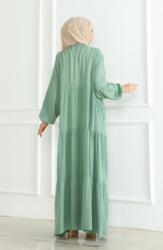 Geknöpftes Kleid Mit Elastischen Ärmeln 0463-08 Grün 0463-08