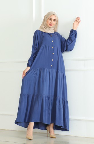 Robe Boutonnée Manches élastiquées 0463-09 Indigo 0463-09