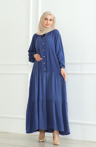 Robe Boutonnée Manches élastiquées 0463-09 Indigo 0463-09