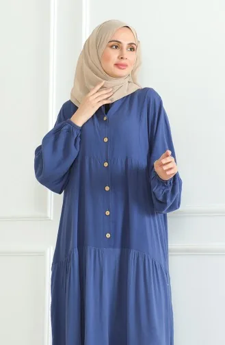 Buttoned Dress With Elastic Sleeves 0463-09 Indigo 0463-09